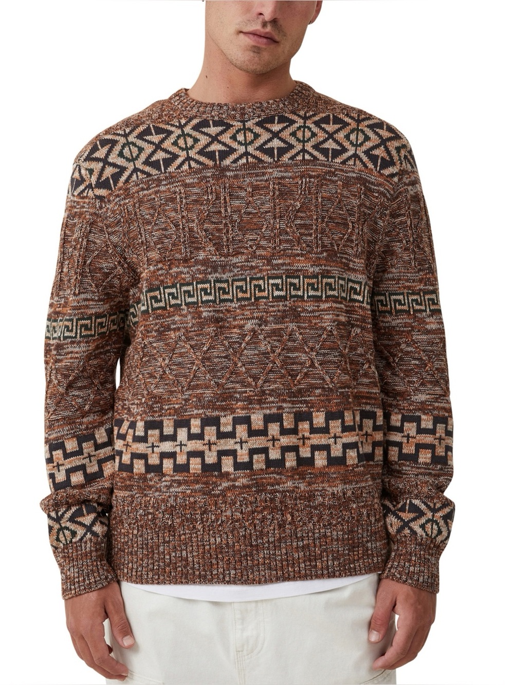 Cotton On Garage Knit Grandpa Sweater Large Textured Geometric Vintage Style